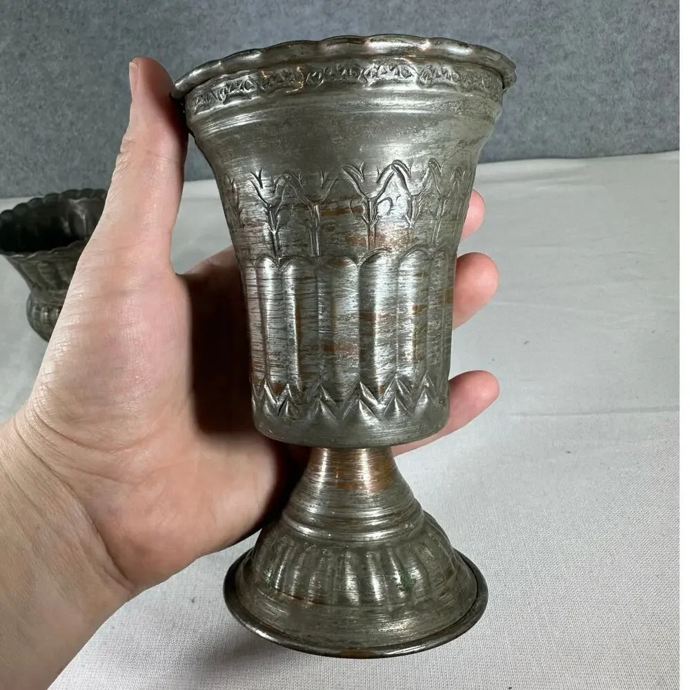 Vintage Tin over copper 2 Vases made in Egypt Cottagecore boho french country